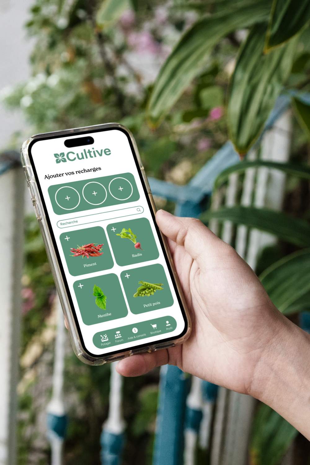 Étape 1 : choisir vos plantes dans l'application potager connecté Cultive